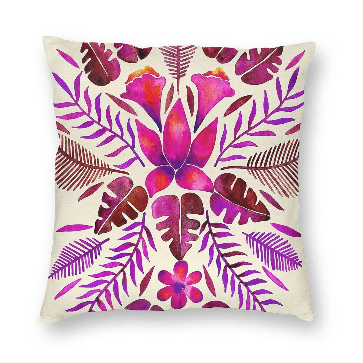 Tropical Symmetry Magenta Square Pillowcase Polyester Linen Velvet Pattern Zip Decorative Throw Pillow Case Home Cushion Cover Peach skin 18*18(CM)-1Pcs