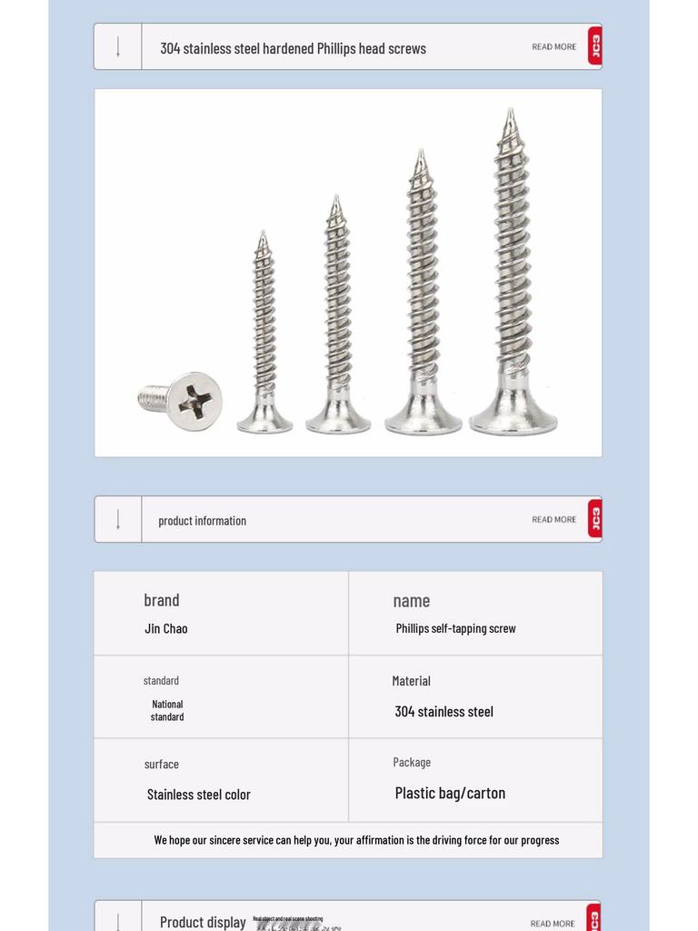 M3.5 Stainless Steel Countersunk Self-Tapping Wood & Drywall Screws