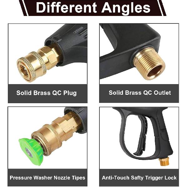 Short Pressure Washer Gun with 5 Nozzle Tips,High Pressure Water Gun with M22-14 Male Plug and 1/4¡± Quick Connector - Foam Gun Kit Compatible with