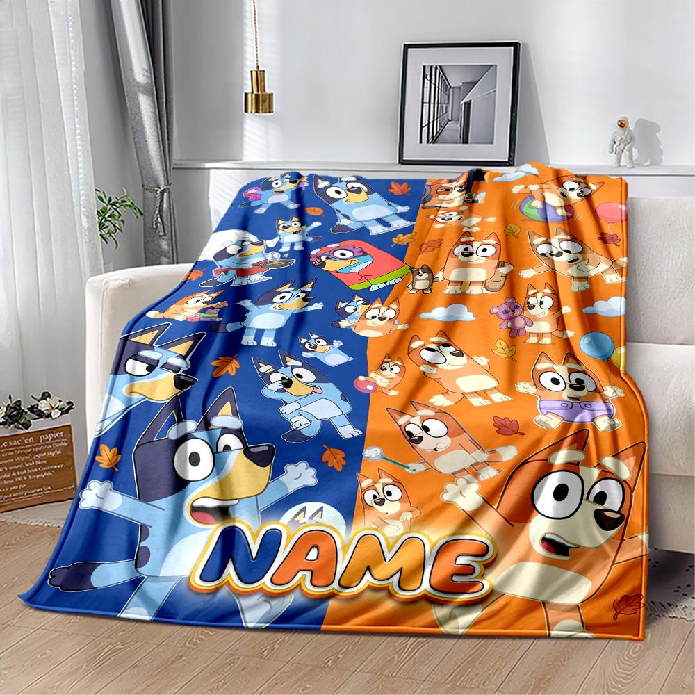 Bluey Cat Adventure Customize Your Name Blanket Throw Personalized Blanket Warmthful Decor for Bed Bedding Home Decor Picnics Four Seasons Multipurpos