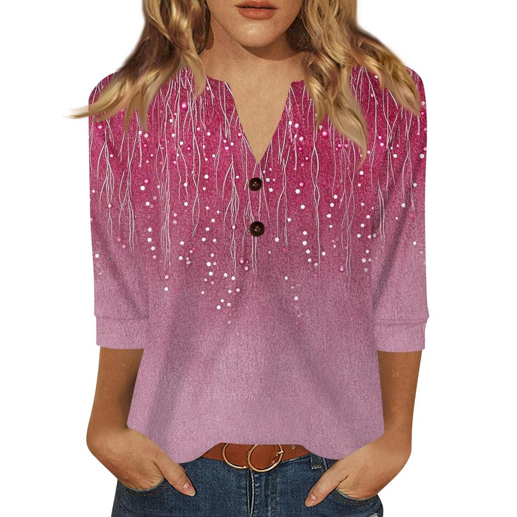 Dames T-shirt Print Knoop 3/4 Mouw Dagelijks Weekend Mode Basic V-hals Normale Top