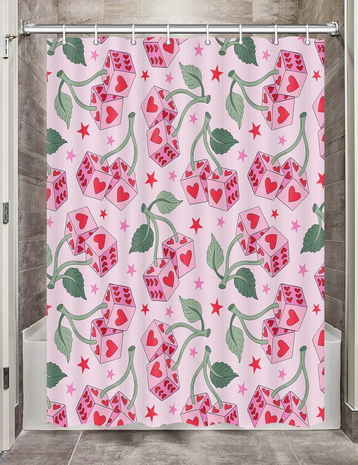 

Cute Strawberry Shower Curtain for Kids Girls Bathroom,Girly Fruit Flower Fabric Shower Set Fun Aesthetic Restroom Decor 90x180CM