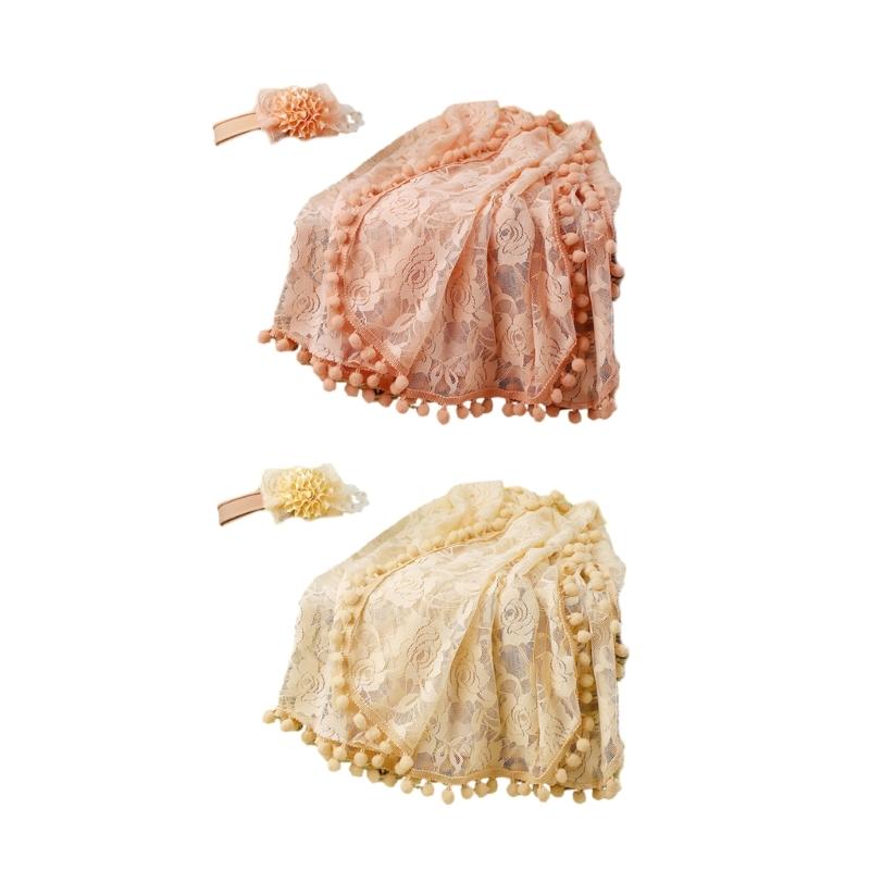 Wrap Blanket for Baby Photography Props Tassel Blanket Rose Flower Headband Newborn Photo Posing Props Photo Accessories