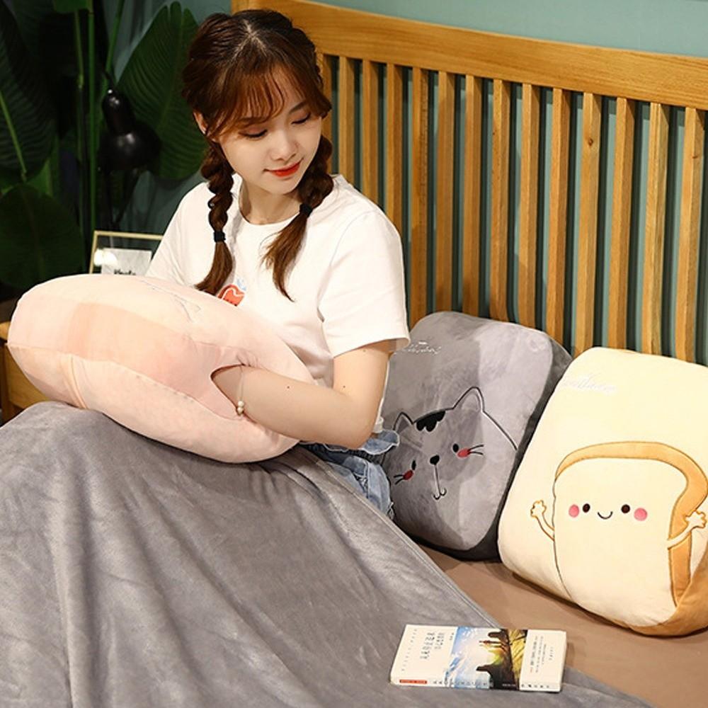 New Cute Cartoon Plush Pillow Portable Folding Sofa Back Cushion Multifunctional 3-in-1 Office Nap Cushion Blanket