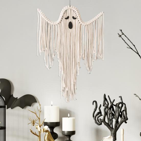 Halloween Ghost Decorations Hand-Woven Tassel Ghost White Rope Ghost Decor Hanging Ghost Wall Art Gift
