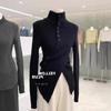 Grey Turtleneck Cashmere Knitted Bottoming Shirt Women's Irregular Waist Sweater In Autumn and Winter with Split Top