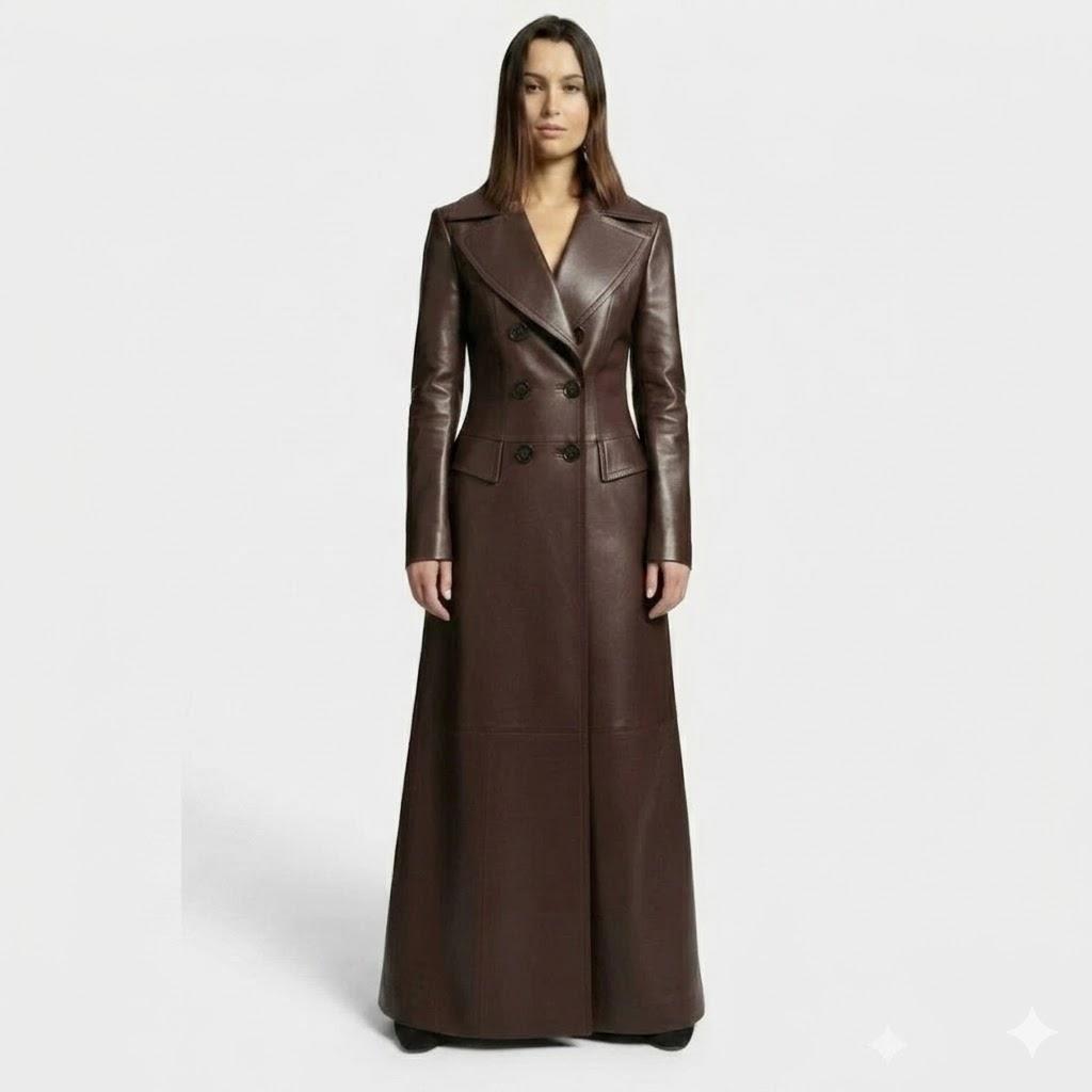 Brown Women s Real Lambskin Leather Handmade Fit Party Wear Trench Coat Stylish S коричневый