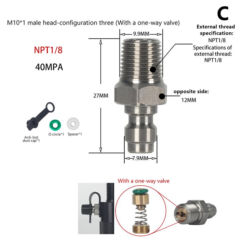

Швидкознімний клапан з зовнішнім різьбленням 8 мм, зовнішнє різьблення, для заправки PCP, з клапаном M10X1 1/8NPT 1/8BSPP для насосів високого тиску