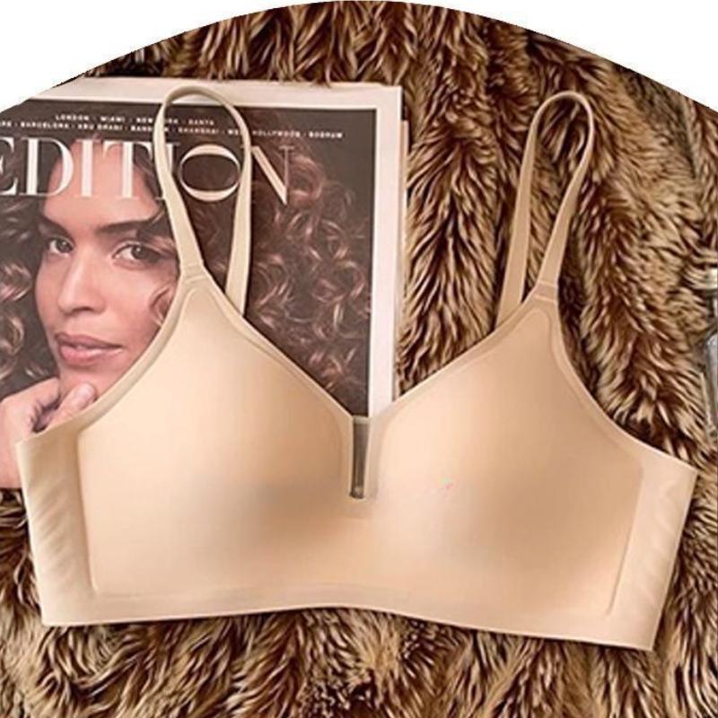 Seamless Women's Thin Deep V Bra with Side Boob Control Soft Support Anti-Drooping Wire-Free and Push-Up Comfort