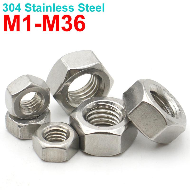 304 Stainless Steel 1/2/5/10/20/25/50 pcs M1 M1.2 M1.4 M1.6 M2 M2.5 M3 M3.5 M4 M5 M6 M8 M10-M36  Hex Hexagon Nuts DIN934 Metric