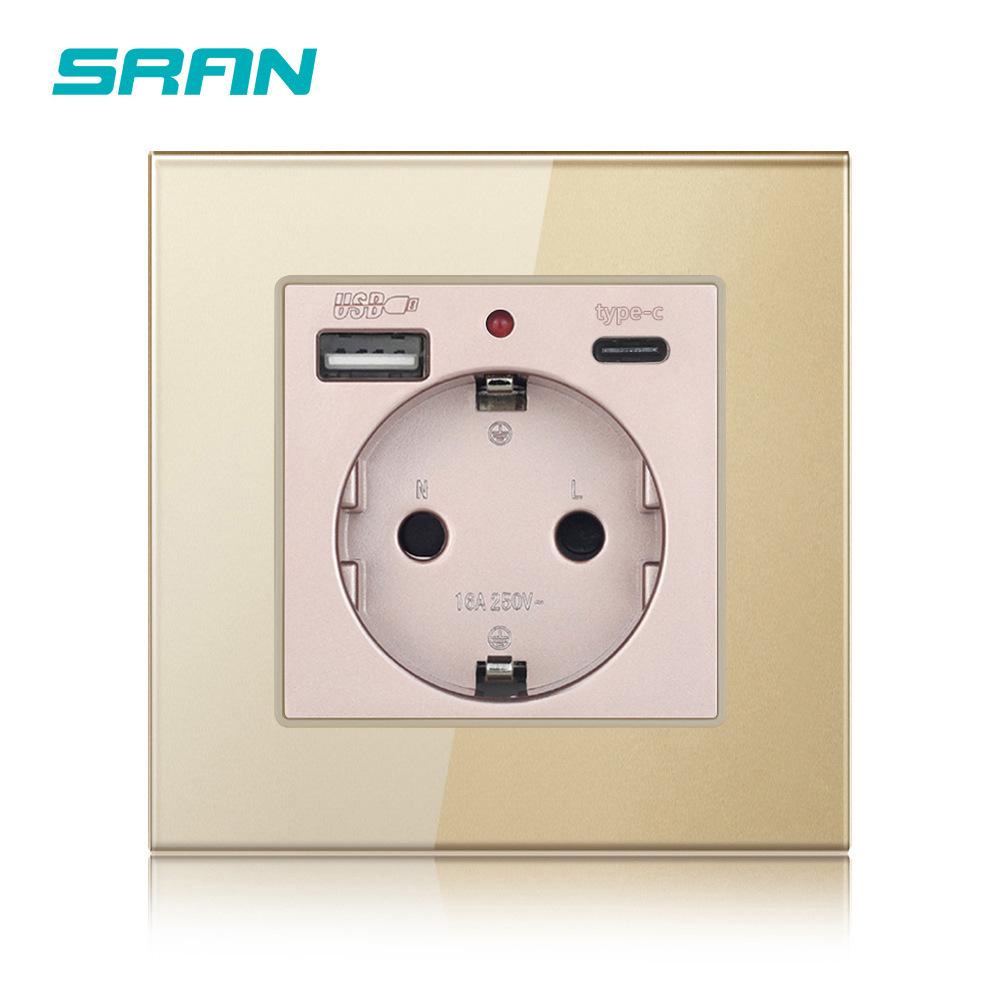 Bseed Europe Russia 16A Wall Power Socket White Black Grey Gold Crystal Glass Panel Plug Electrical Outlet for Home Improvemet