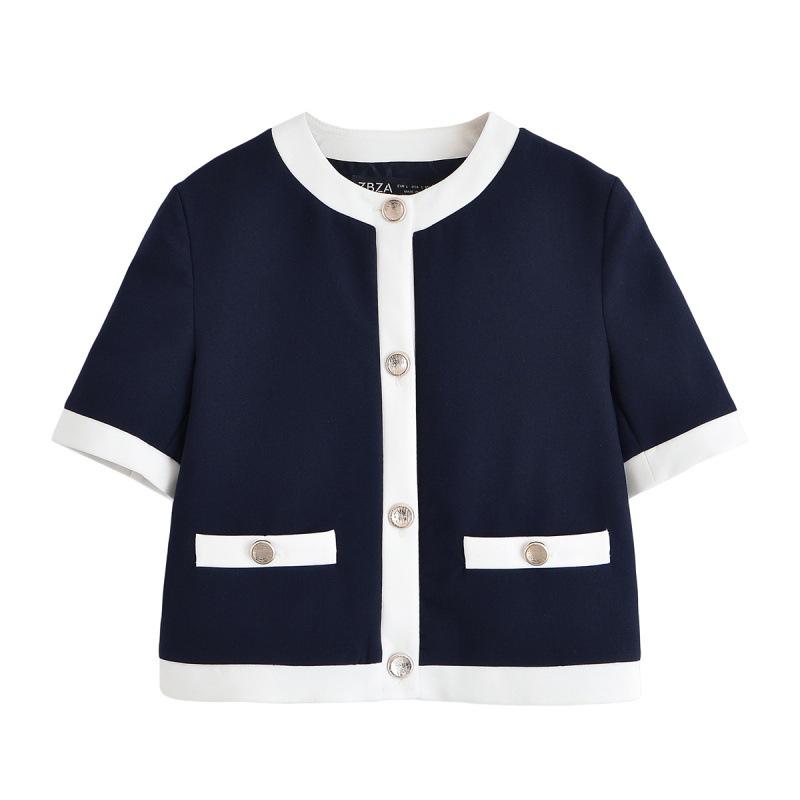 2025 Color Block European & American Style Short-Sleeved Blazer + High-Waisted Pants Set