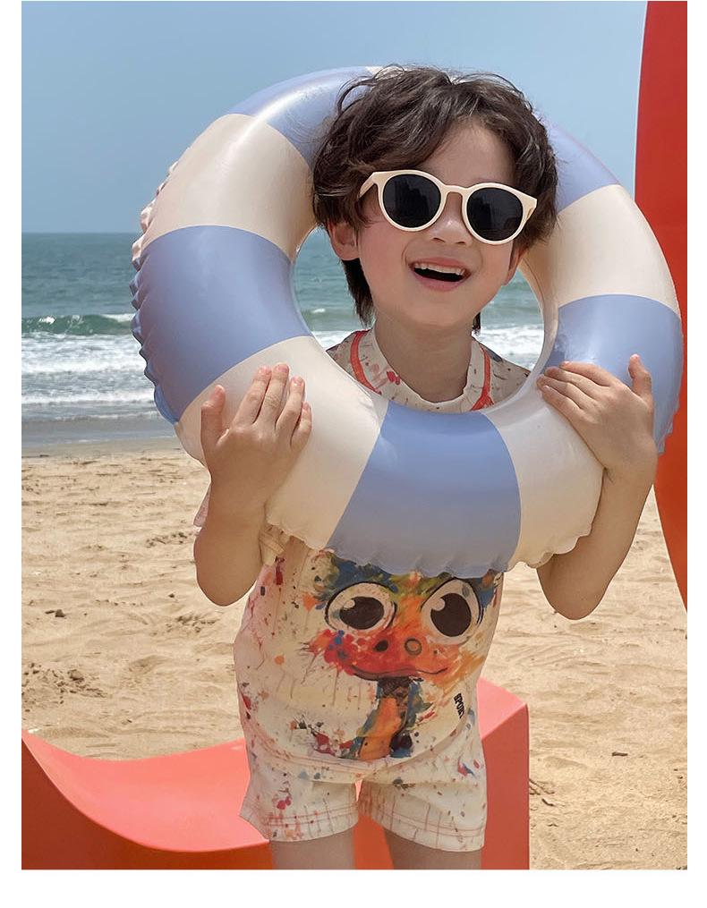 Colorful Cartoon Swimsuit Set for Kids: Short Sleeve Top & Shorts - Perfect for Beach or Hot Spring Adventures