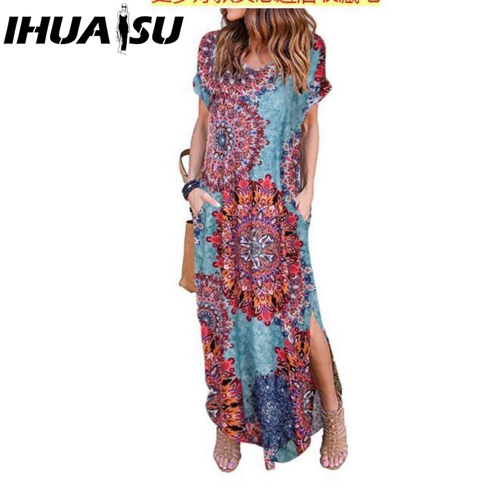 IHUASU Women's Fashion Summer Spring Short Sleeve V-Neck Casual Dresses