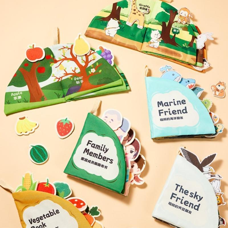 Baby Early Education Cloth Book 3D Touch Interactive Book Anti-Tear Toy Book Montessori Sensory Toys 0-6 Months Babies