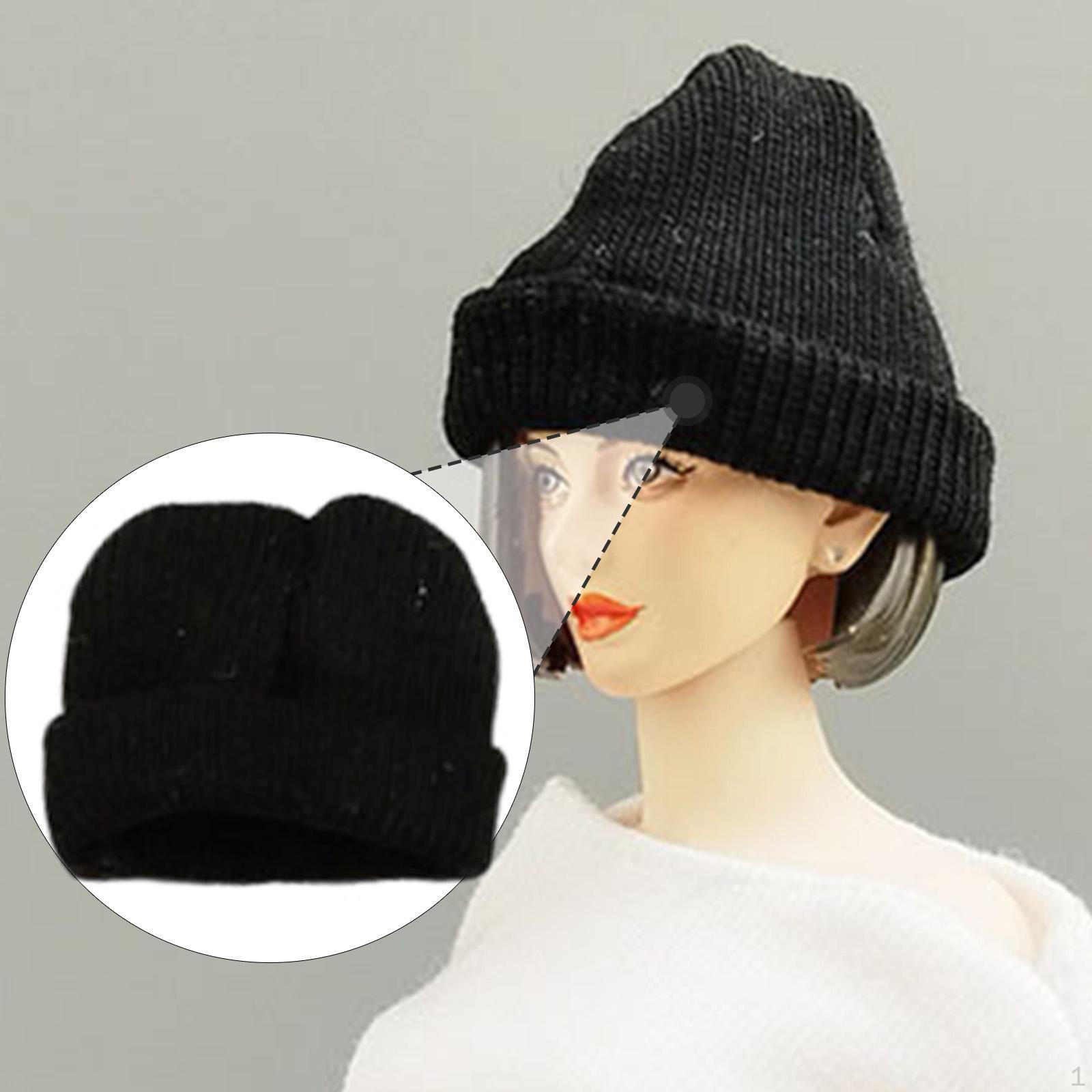 

1/12 Action Figure Cap Soft Beanie for Miniature Dolls Black