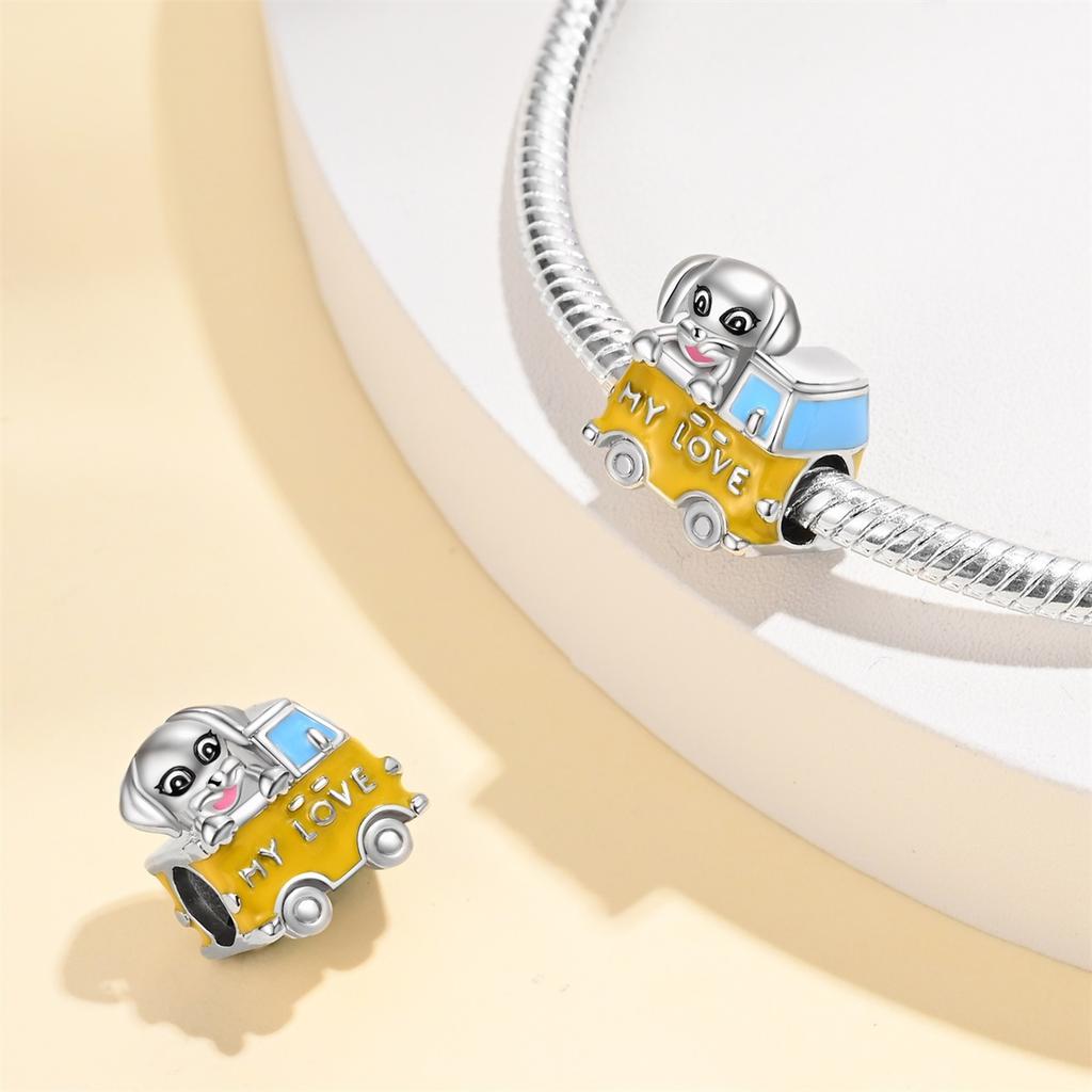 S925 Silver DIY Charm Bracelet With Dog And Travel Car Beads For Jewelry Making Handmade Craft Gift