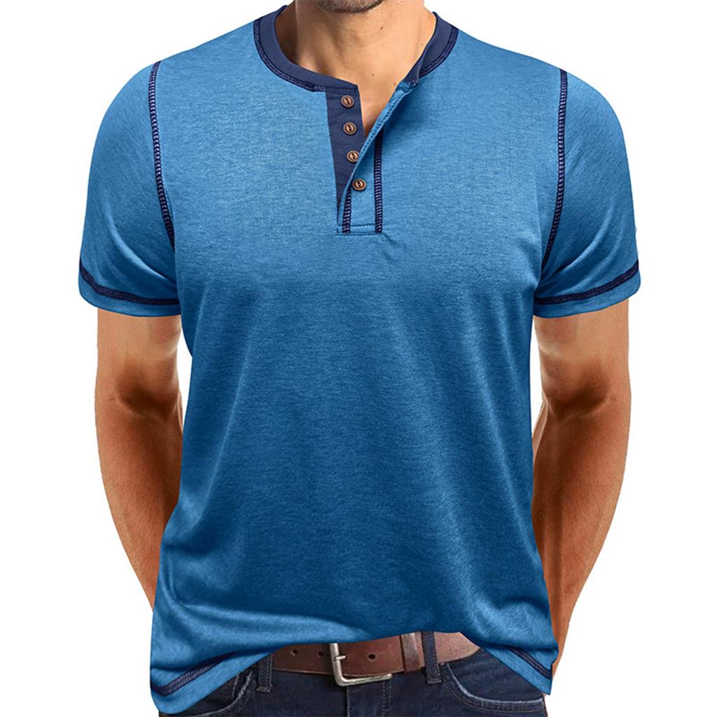 Men's Short Sleeved Shirt Men's 4-button T-shirt Casual Top