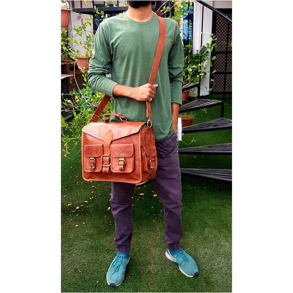 15" Leather Messenger Bag Laptop Case Office Briefcase Gift for Men Computer Distressed Shoulder Bag
