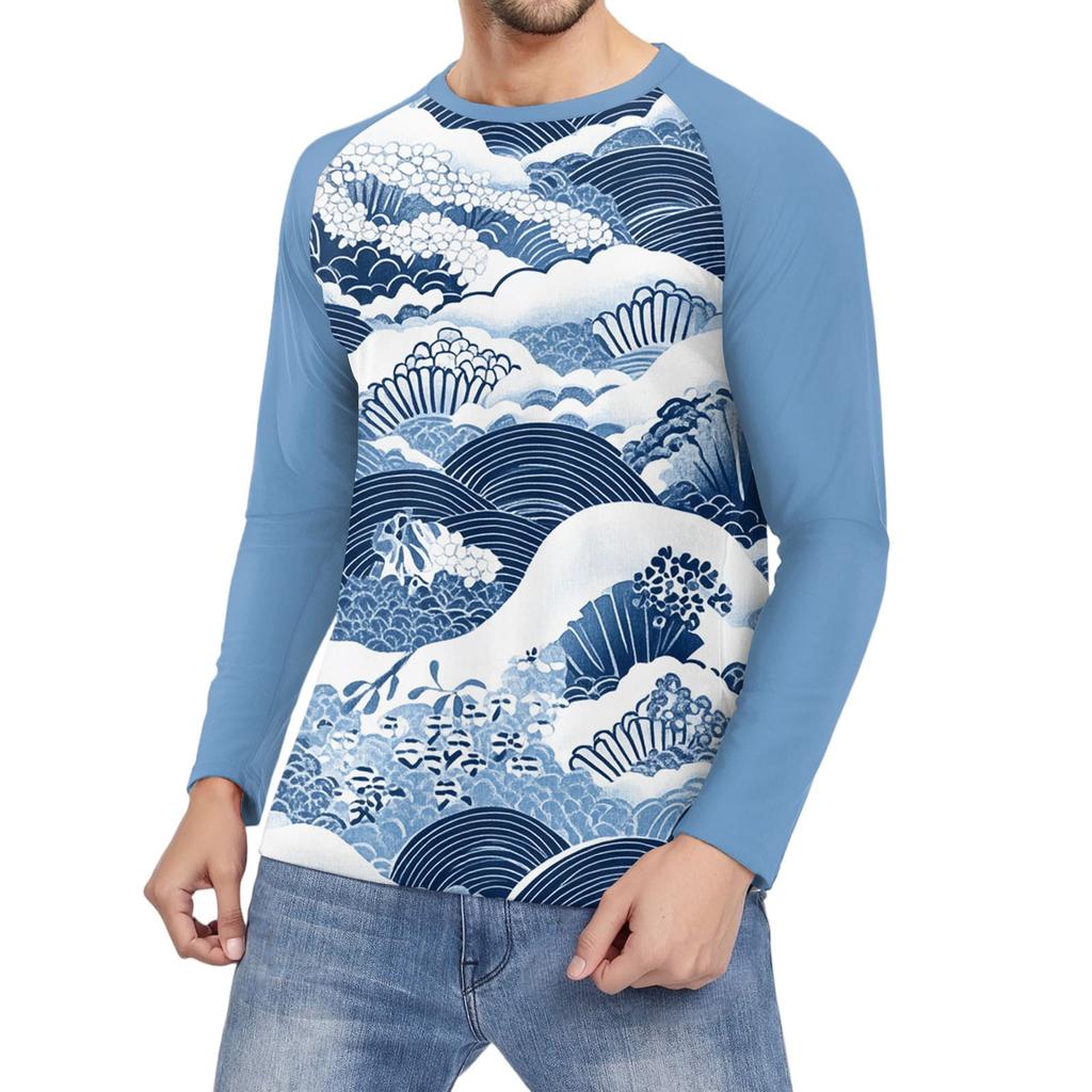 Men's Fashion Printed Raglan Long Sleeve Sports Top
