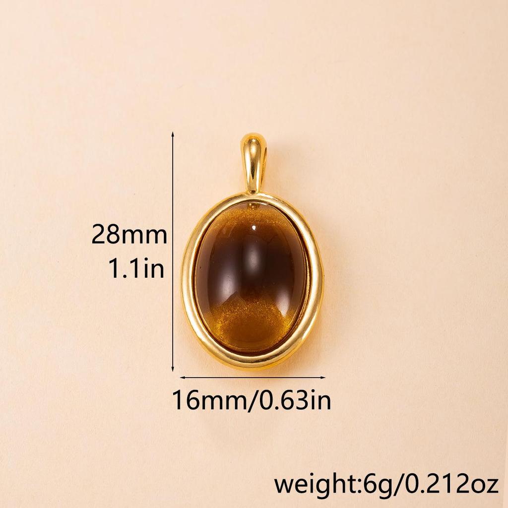 Exaggerated Geometric Tiger Eye Stone Pendant Necklace In Stainless Steel