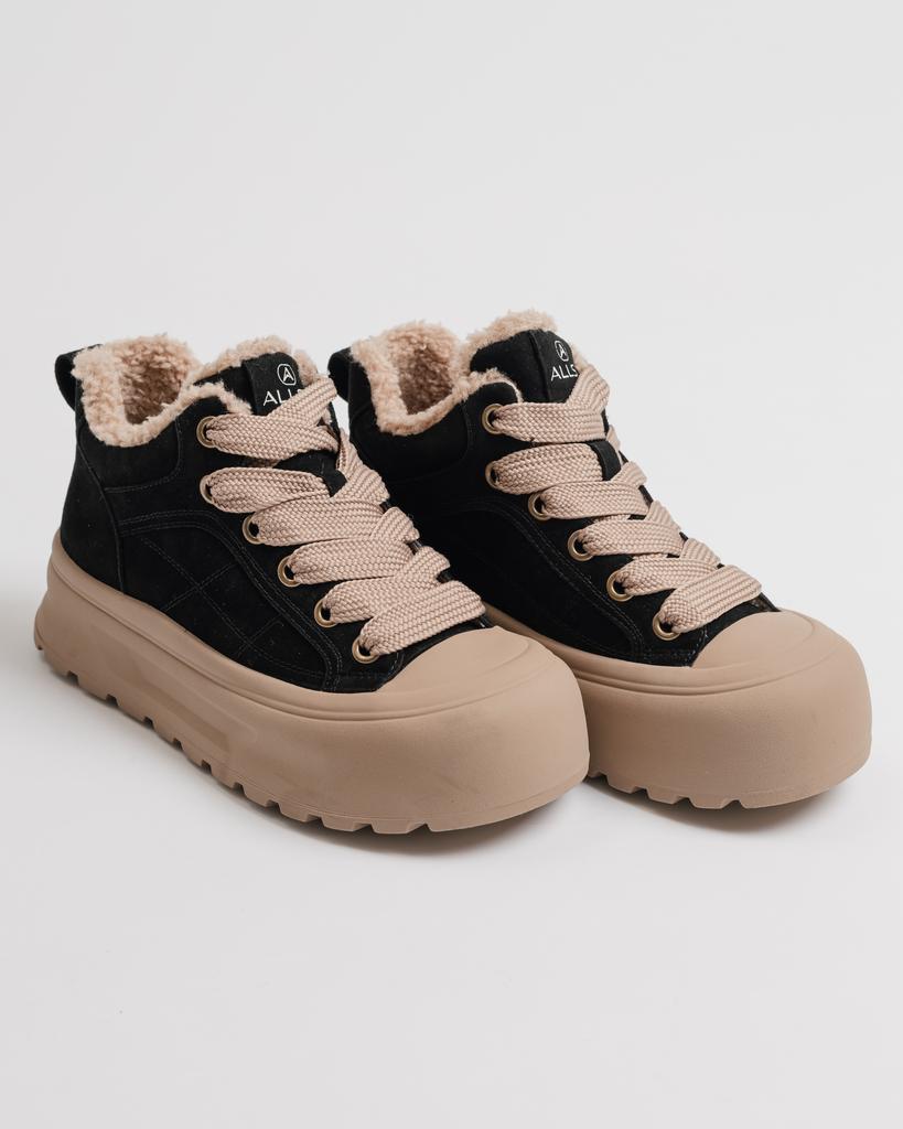 Ботинки на платформе короткие Allsy 20254 36 черные замша байка
