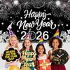 2026 New Year Banner Decorations 2026 Happy New Year Eve Party Decor, Black Silver Backdrop Party Supplies,71x43 Inches