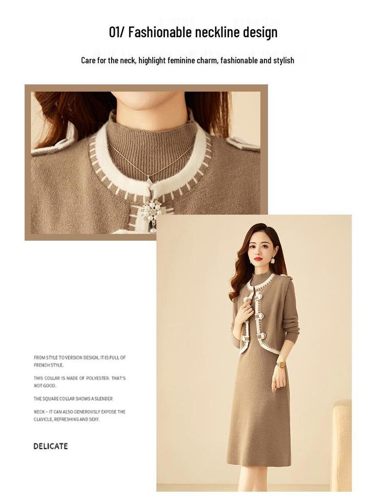 Goddess Style Knitted Two-Piece Set: Mid-Length Long-Sleeve Dress for Fall/Winter 2025