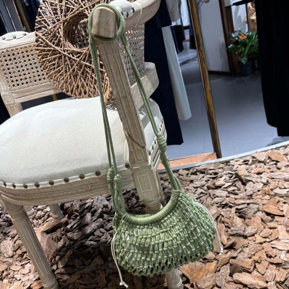 Net Pouch Yarn Woven Crossbody Bag Large Capacity Hollow Fishnet Bag Crochet Shoulder Pouch Female