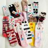 Japanese Christmas Cartoon Socks: Cozy Coral Fleece with 3D Embroidery for Women