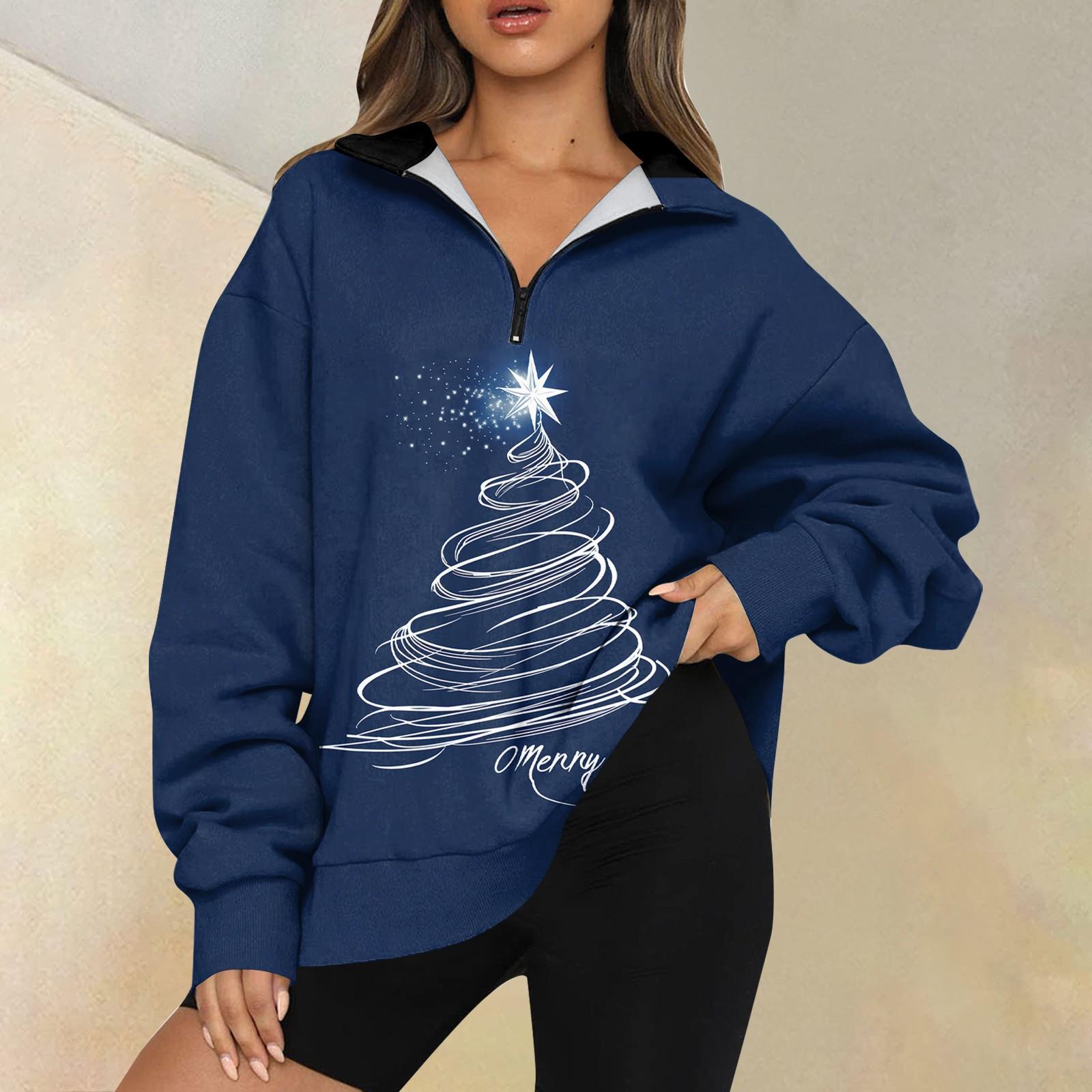 

Жіночий повсякденний модний світшот з довгим рукавом і принтом на блискавці L Темно-синій