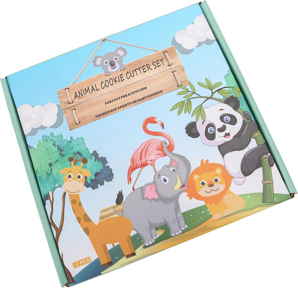 12 Pieces Animal Cookie Cutters Set For Kids with Storage Box Stainless Steel Safari Animal Biscuit Cutters Molds JT346