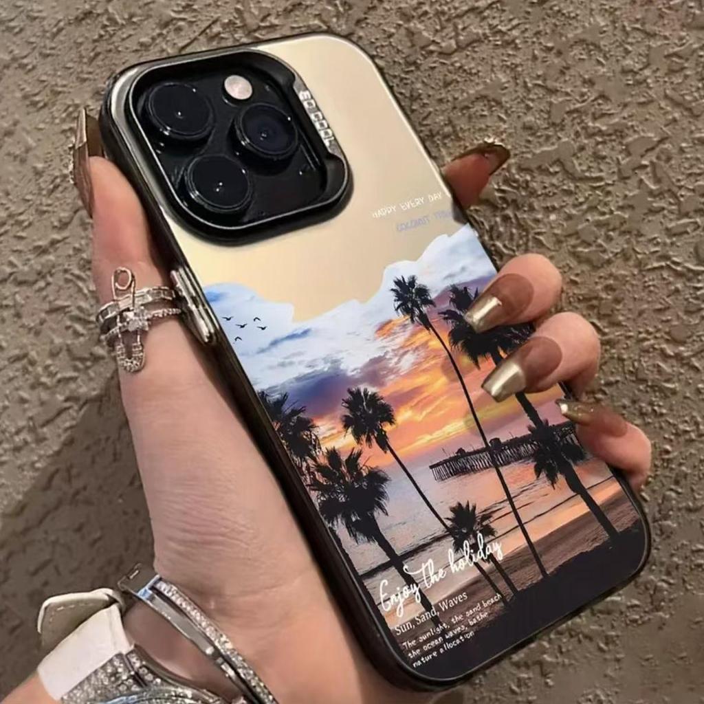 Zmierzch Drzewo Kokosowe Srebrna Muszla Etui na Telefon dla Apple 16/15/14/15ProMax/13/12/11/X