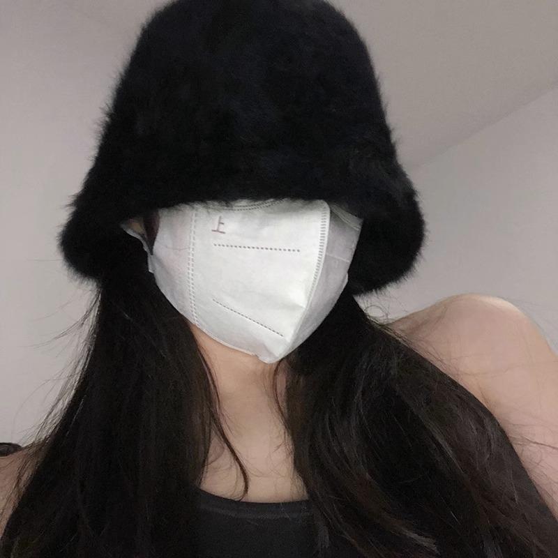 Face rabbit fur hat women's autumn and winter warm bucket hat new versatile basin hat plush bucket hat