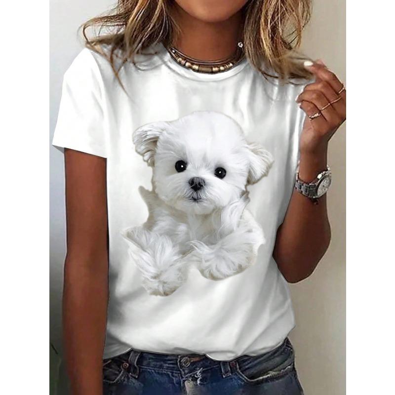 Women s Dog Print Round Neck T-Shirt Graphic Tees Women Tops Short Sleeve T-Shirt Korean Fashion Women s Summer Clothes Y2k 5XL