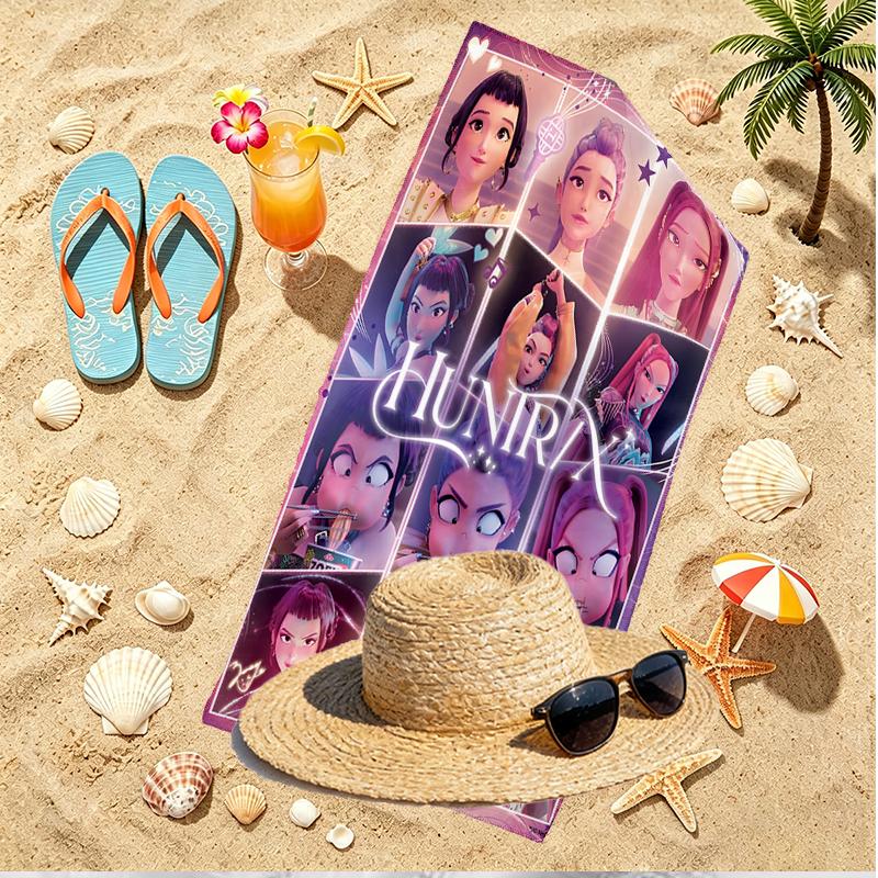 KPop Demon Hunters Print Beach Towel, Versatile Lightweight Absorbent Beach Towel for Pool Surf Yoga Bathroom, Perfect Birthday Holiday Gift