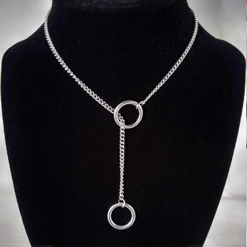 Heart O Ring Slip Chain Necklace for Women Stainless Steel Cuban Chain Heart Necklace Punk Rock Coll