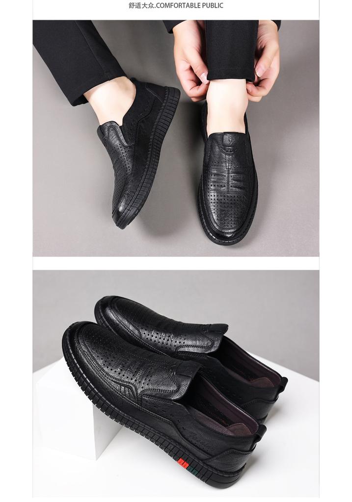 Summer New Breathable Hallow Leather Shoes for Men Solid Color Fashion Casual Driving Shoes Male Low Top Flat Shoes Man