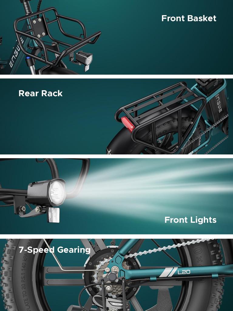Engwe L20 Boost E-Bike, 250W Motor, 75Nm Tork, 48V 13Ah Batarya, 20×4.0" Lastikler, 126KM Menzil, Hem Şehir İçi Sürüşler Hem de Açık Hava Maceraları İçin Mükemmel