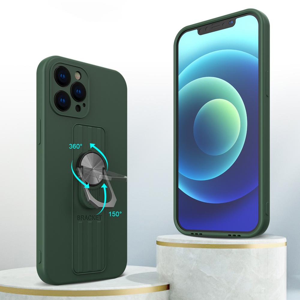 Silicone Ring Case with Finger Grip & Stand for iPhone 12 Pro Max - Yellow