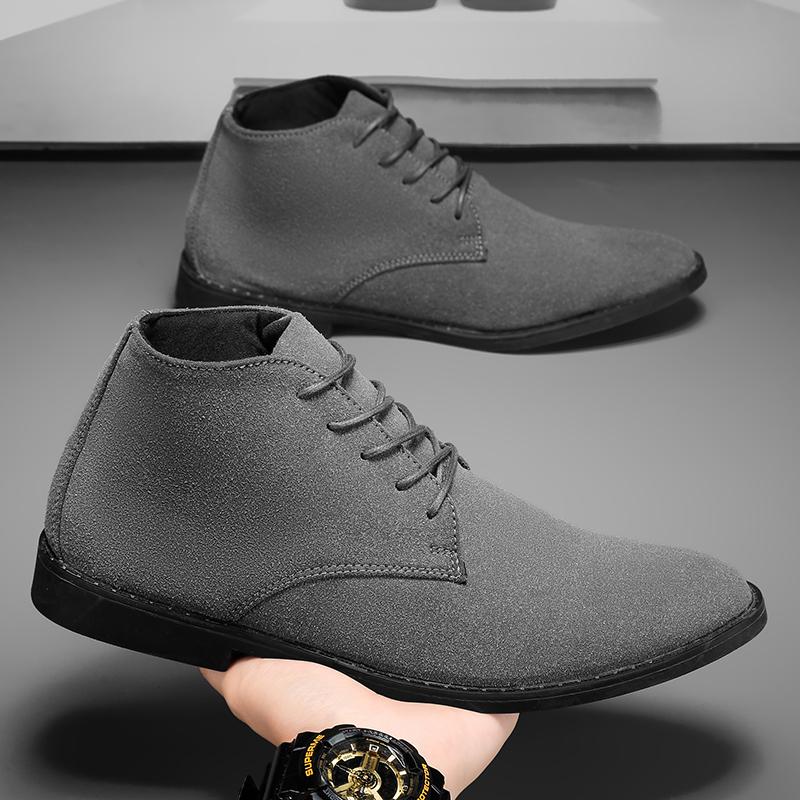 Fashion Casual Shoes Man Fashion Men Ankle Chelsea Boots Lace Up Male Shoes Mid Top Suede Leather Slip On Motorcycle Man Boots