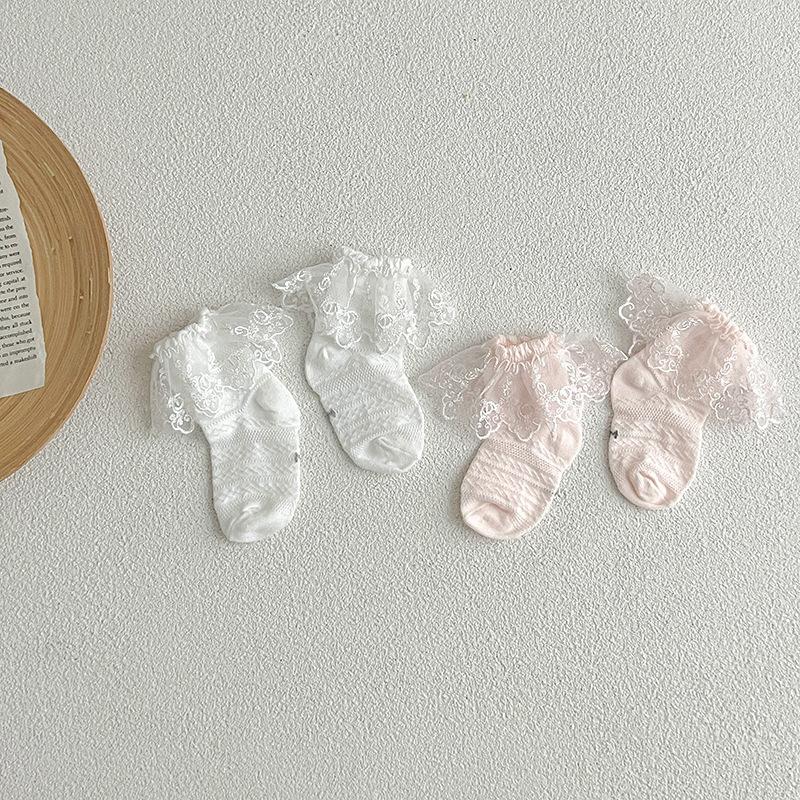 Lace Ruffle Princess Baby Socks Summer Mesh Breathable Kids Short Socks Korean Solid Color Toddler Socks 0-3 Years