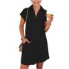 Short Sleeve Polo Collar Dress for Women Casual Loose Fit Dress with Pockets Soft Fabric Simple Solid Design