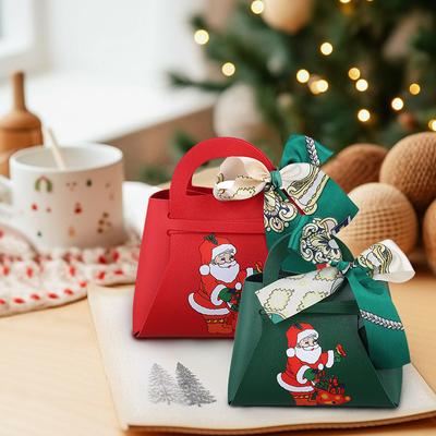 1PC Xmas Party Decor Ručná darčeková taška Vianočné bonboniéry Santa Claus Tlač PU kožená bonboniéra