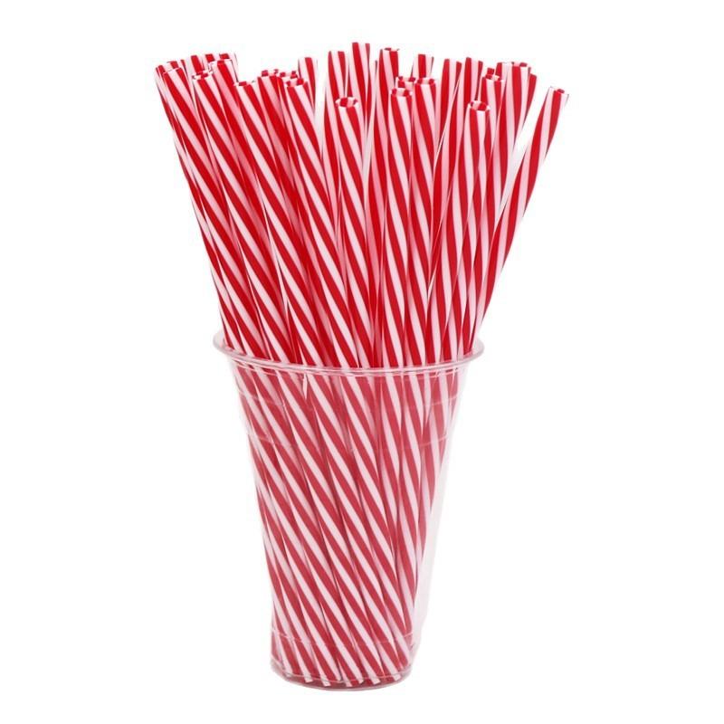 Plastic Rainbow Striped Drinking Straws With Twist Design For Party And Beverage Use
