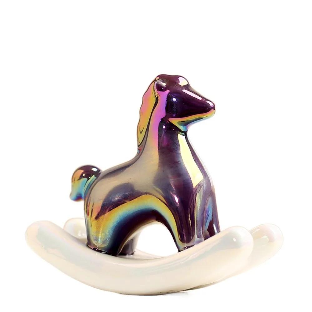 Home Decorations Ceramic Rocking Horse Ornament Exquisite Mini Horse Sculpture Crafts New Year Cute Horse Year Decoration Study
