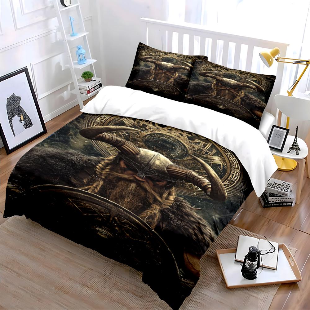 Viking Warrior Print 3-Piece Bedding Set Bedding set (1 duvet cover, 2 pillowcases, duvet not included)