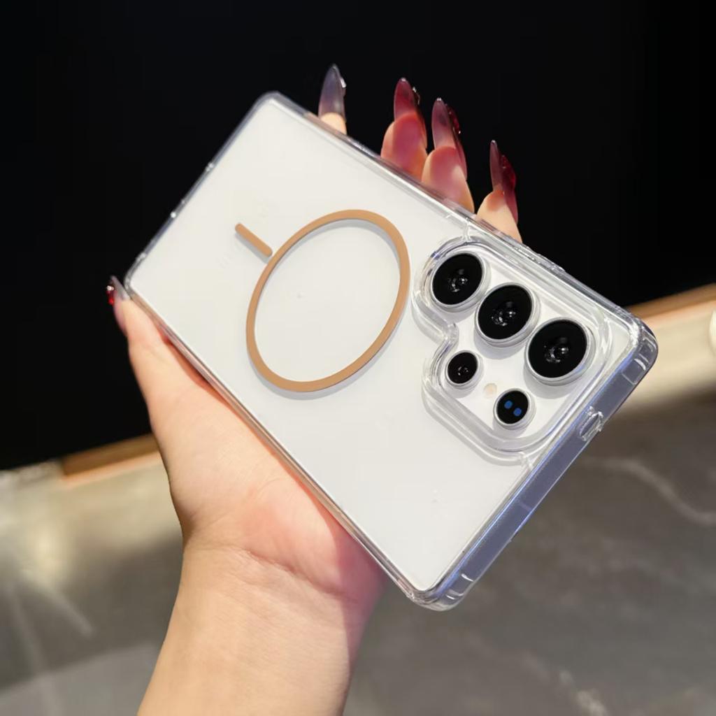 For Samsung Galaxy S25 Ultra S22 S23 FE S24 Plus Edge Phone Case Magsafe Magnetic Wireless Charge Clear Hard Cover Funda Capa