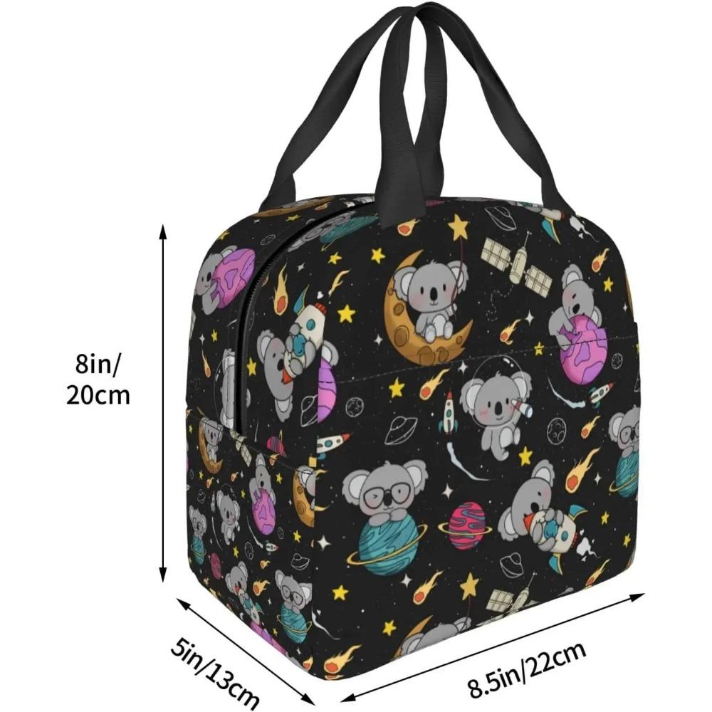Cute Space Koalas Lunch Bag Portable Insulated Lunch Box for Women Kids Cooler Tote Bag with Front Pocket for Work Picnic Trave