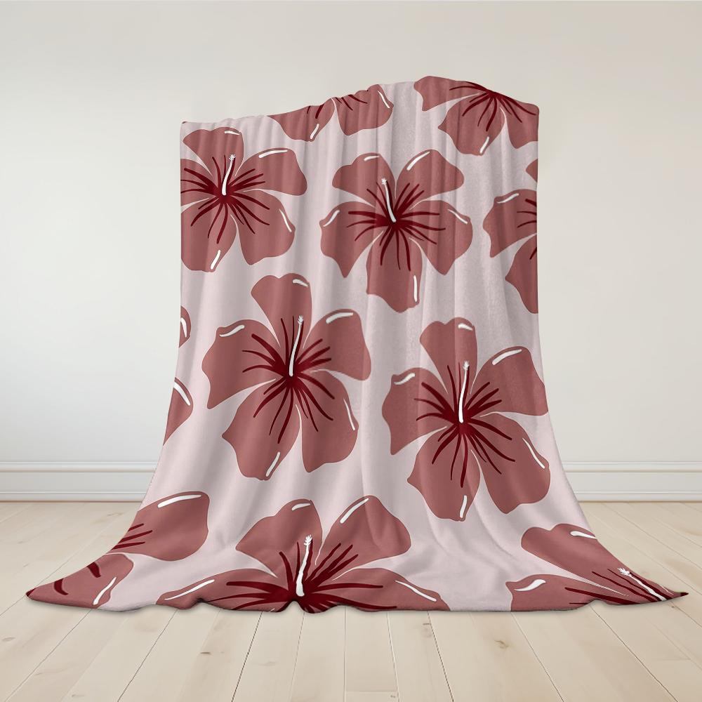 Burgundy Hibiscus Flannel Blanket Warm Soft Halloween Christmas Couch Warm Cozy Decorative Decor Gift for All Season